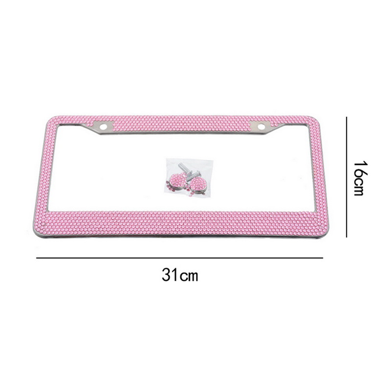 License Plate Frame License Tag Cover Holder Stainless Steel Auto Car Styling Glitter Crystal Rhinestone Truck Vehicle 31cmx16cm