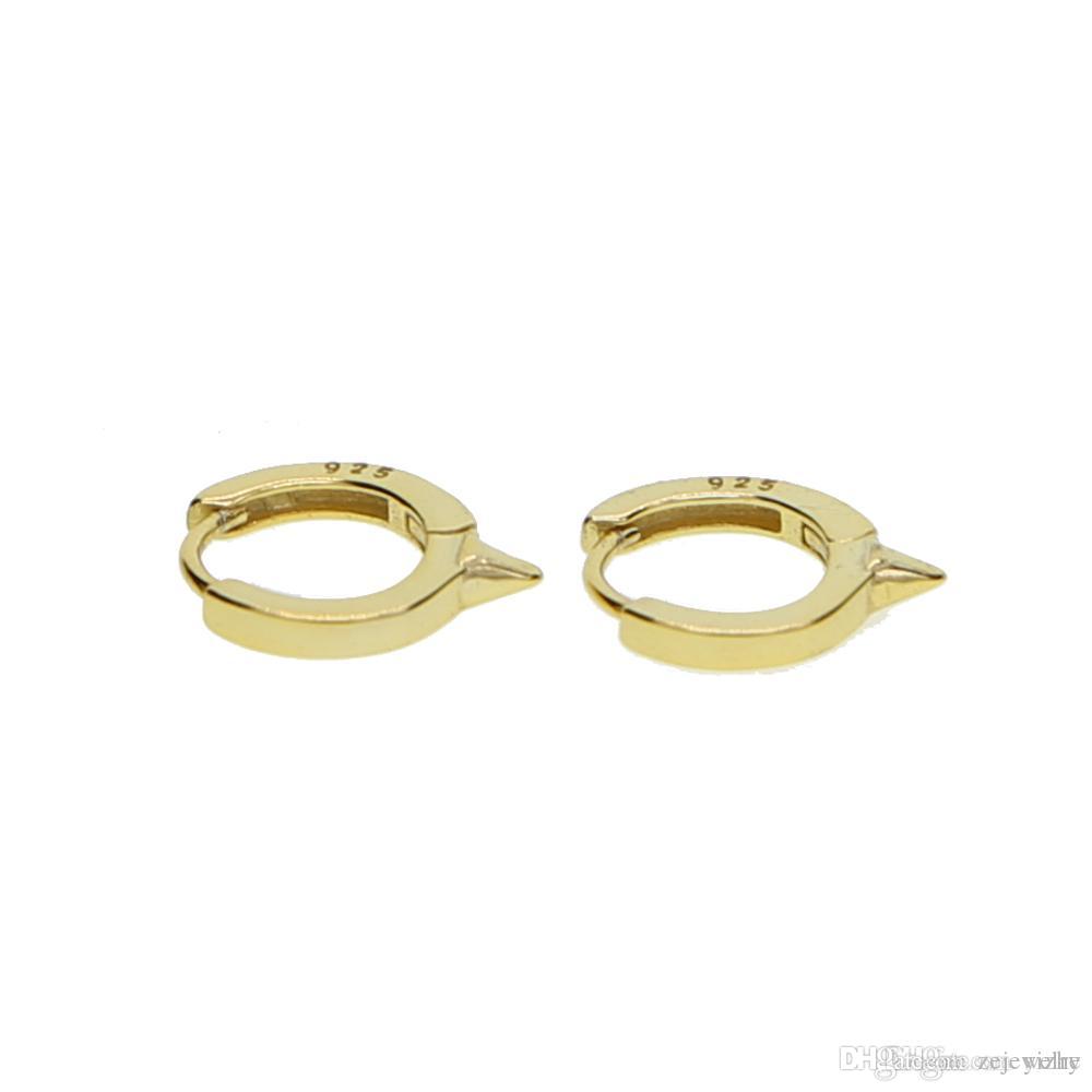 2024 newest 925 sterling silver mini Circle spike hoop 10mm dainty huggie hoop women girl classic simple gold plated hoop earring