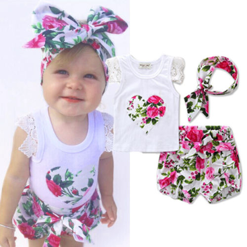2017 new hot summer Toddler Kids Baby Girls Outfits Clothes T-shirt Tops+Pants/Shorts/Skirt 2PCS Set