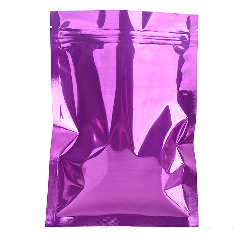 Purple Mylar Bags Zipper Seal Packaging Foil Heat Sealing Bag Glossy Flat Bottom Pack Pouches for Candy and Chocolate Multi-sizes Purple Dry Food