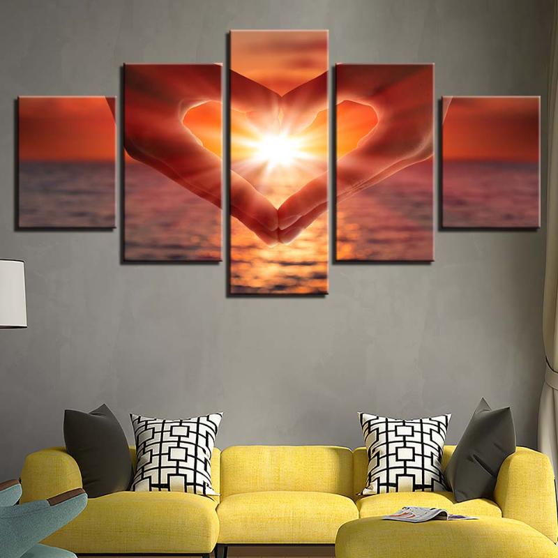 Embelish Canvas Oil Paintings Sunrise Love Seaview HD Wall Art Posters Modern Home Decor Modular Pictures Living Room Pictures