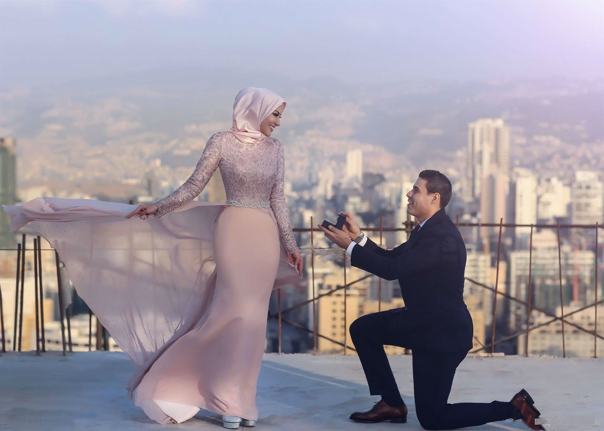 Modest Muslim Mermaid Prom Dresses High Neck Lace Long Sleeves Beaded Evening Dresses with Detachable Train Arabic Party Engagement Gowns