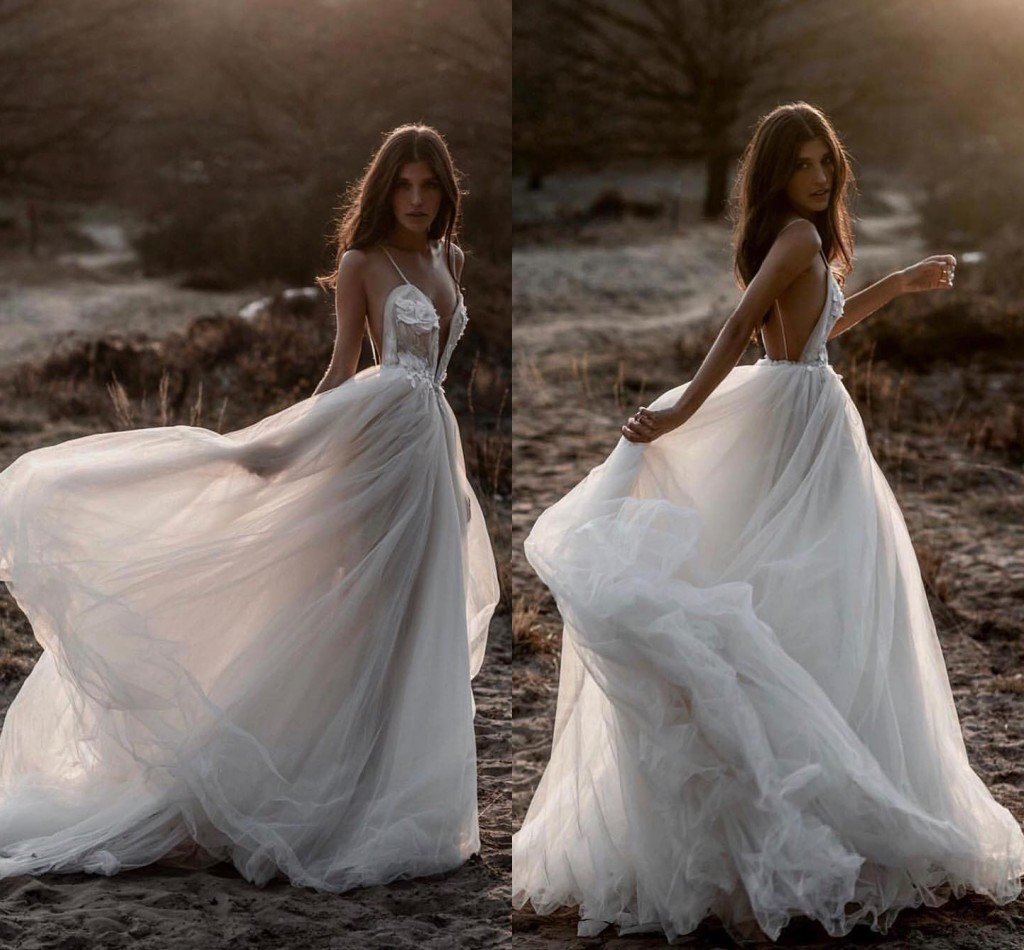 berta beach sexy wedding dresses spaghetti backless lace tulle bridal gowns bohemian plus size country vestido de novia
