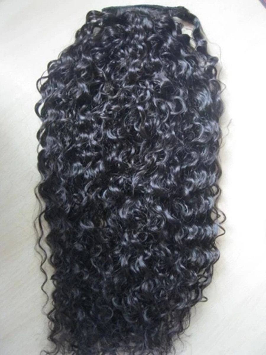 Malaysian remy hair wrap around ponytail hair piece long one piece human hair pony tail Easy ponytail natural curlly 160g