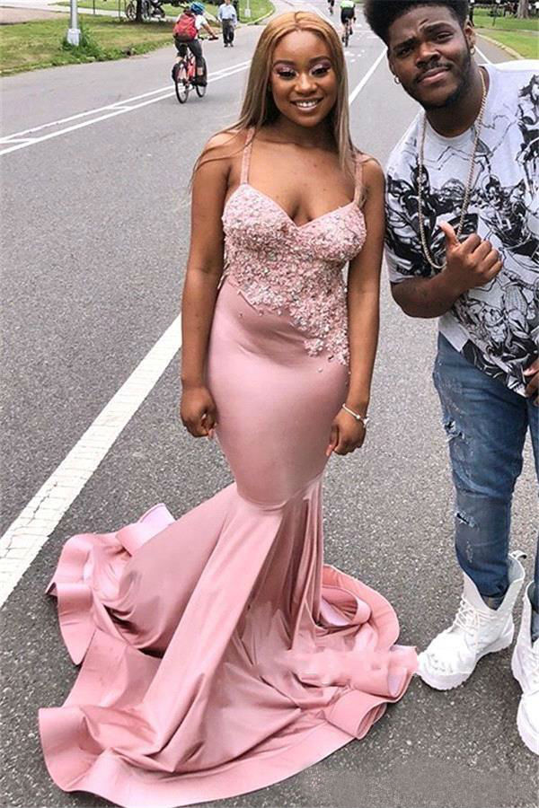 Sexy Mermaid Prom Dresses 2019 Spaghetti Crystals Lace Beaded Plus Size Formal Party Gowns African Black Girls Evening Dress Cheap