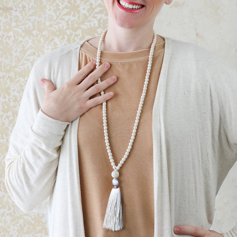 Bohemia wind white wooden bead necklace women cotton and linen accessories long line tassel sweater chain pendant accessories, Ivory
Bohemia wind white wooden bead necklace women cotton and linen accessories long line tassel sweater chain pendant accessories, Ivory