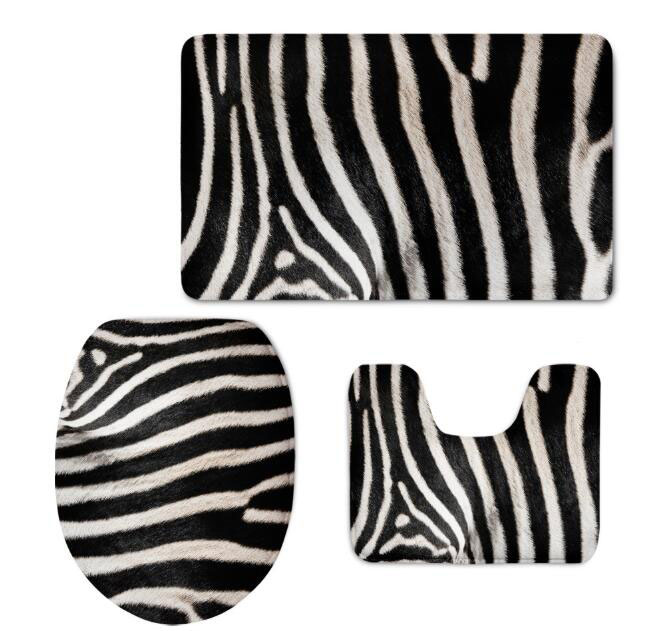 3D Leopard Grain Toilet Cover Mat Set Flannel Bathroom Non-Slip Pedestal