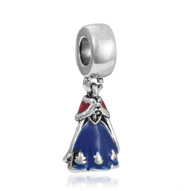 New Enamel Princess Dress Pendant Girl's Skirt Cinderella Silver Plated Charm European Beads Dangle For necklaces bracelet Jewelry Making
