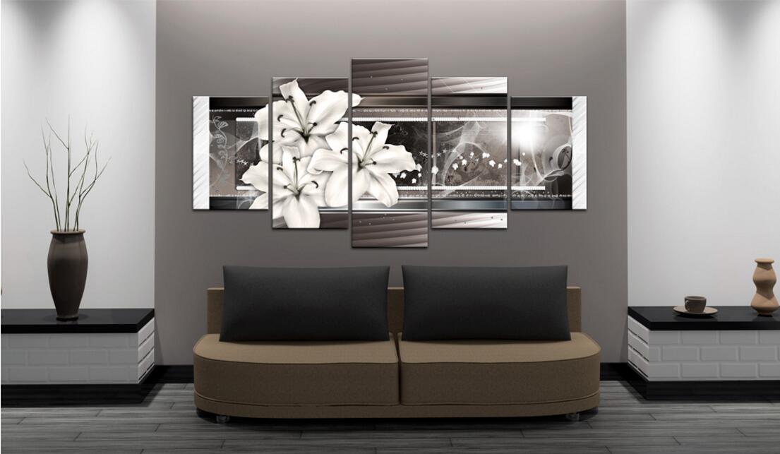 HD 5PCS/Set Diamond Flower Art Print Frameless Canvas Painting Wall Picture Home Decoration,Choose Color And Size(No Frame)