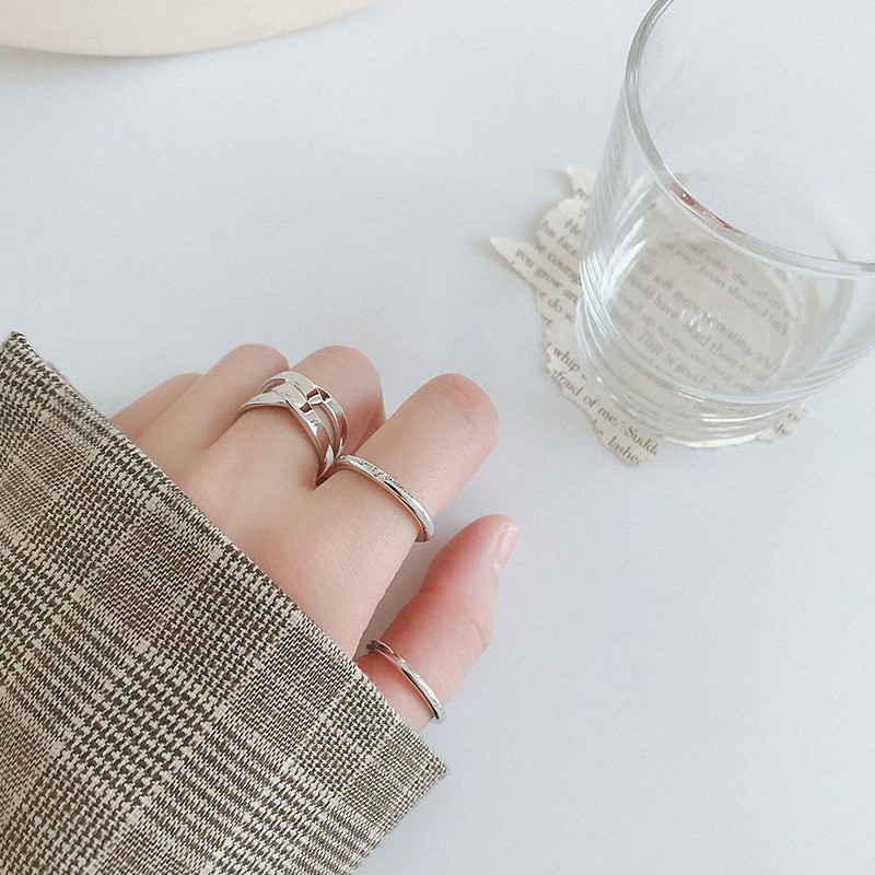 925 Sterling Silver Open Rings For Women New Simple Glossy Eliglish Letter Female Statement Ring Student Silver Jewelry
