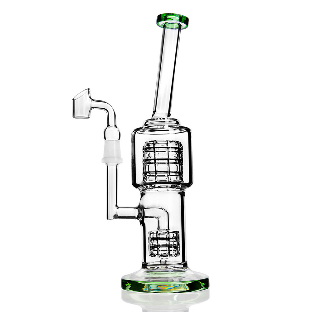 Green Glass Water Pipes Double Birdcage Percolators Glass Bongs thick base Cheap smoking water pipes Shower Percolater banger tube bongs