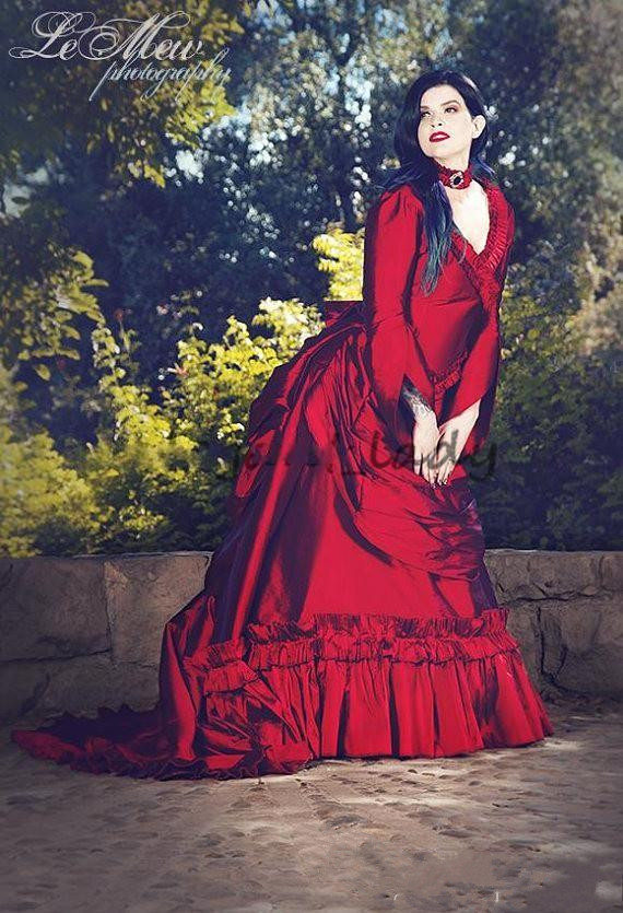 Vintage Mina Dracula Victorian Bustle Occasion Prom Dresses 2019 Halloween Gothic ruffles train plus size Formal Taffeta Evening Dress
