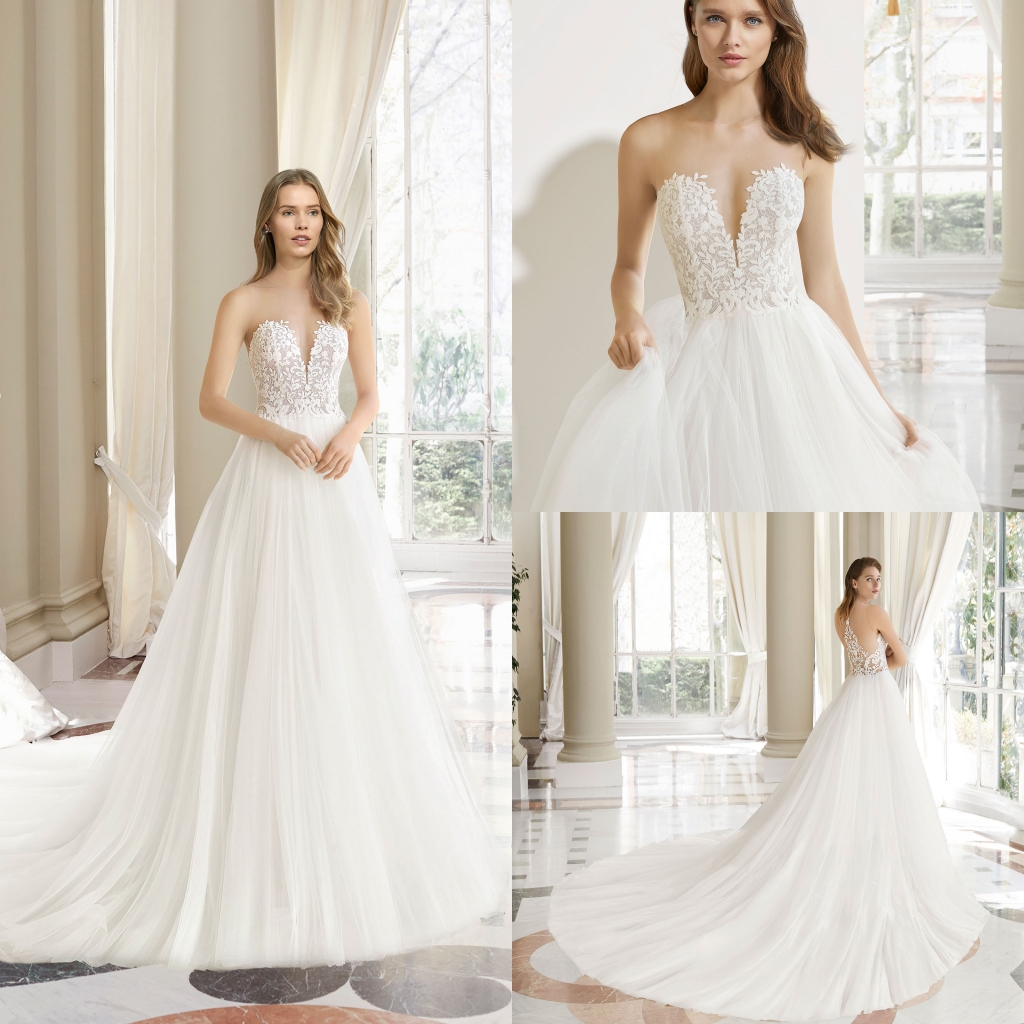 Western Country Wedding Dresses Lace Tulle Modest Sheer Neck Sleeveless Long Bohemian Bridal Gowns Plus Size Robe De Mariée