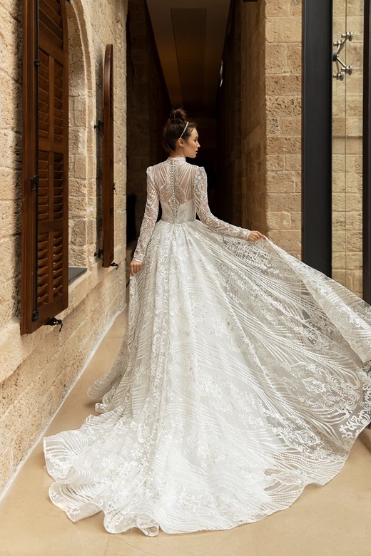 2020 Idatorez Beach Wedding Dresses High Neck Lace Appliqued Long Sleeve Wedding Dress A Line Custom Made Vestidos De Novia