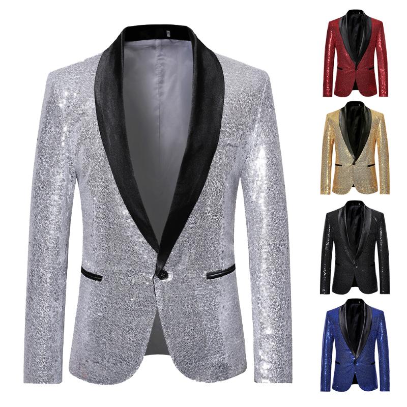 Men's Suits & Blazers Shiny Gold Sequin Bling Glitter Blazer Men 2021 Shawl Collar Club DJ Mens Jacket Stage Clothers For Sing