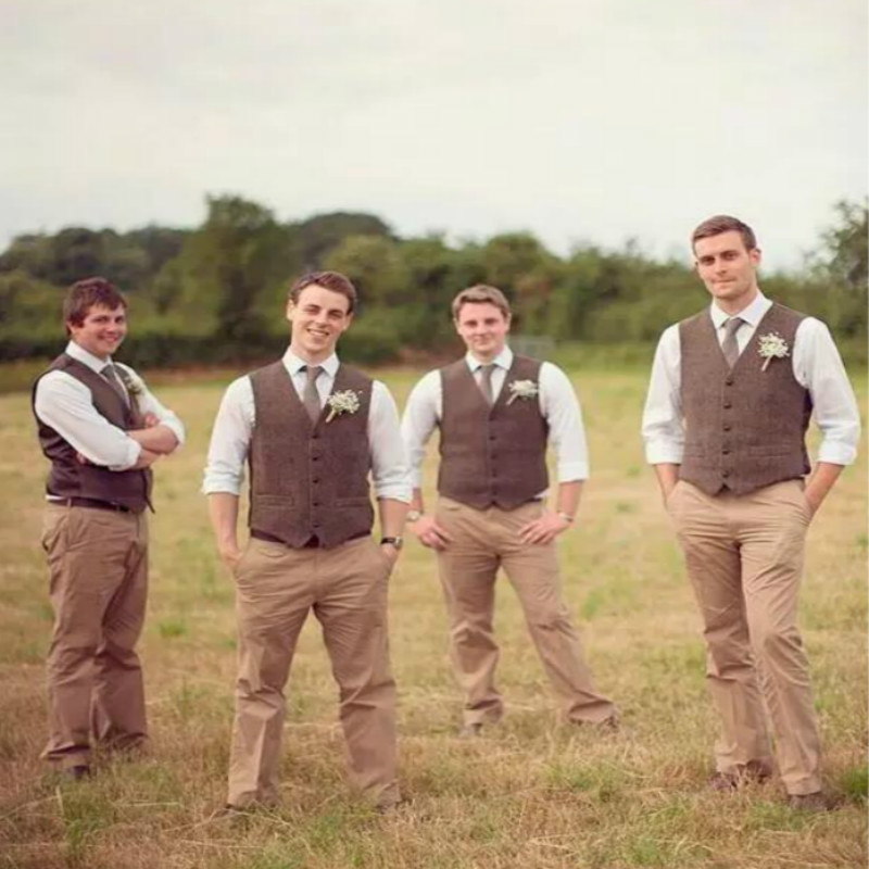 Rustic Groom Vest Gentlemen Style Wedding Groom's Suit Outfits Slim Groommen Wedding Party Wear Waistcoat Boho Blended Wedding Vests 2020
