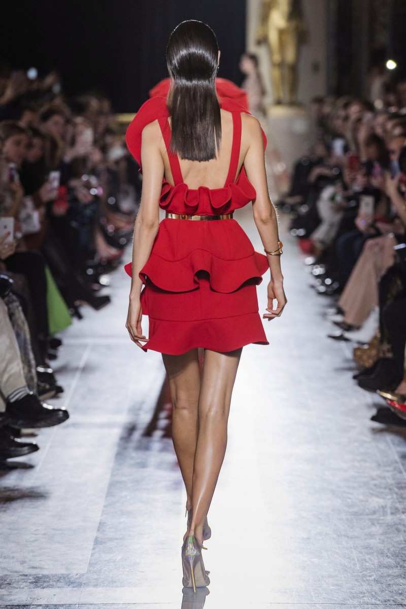 Elie Saab Red Short Prom Dresses Flower Satin Ruffle Backless Mini Evening Gowns Plus Size Cooktail Gown Pageant Party Dress