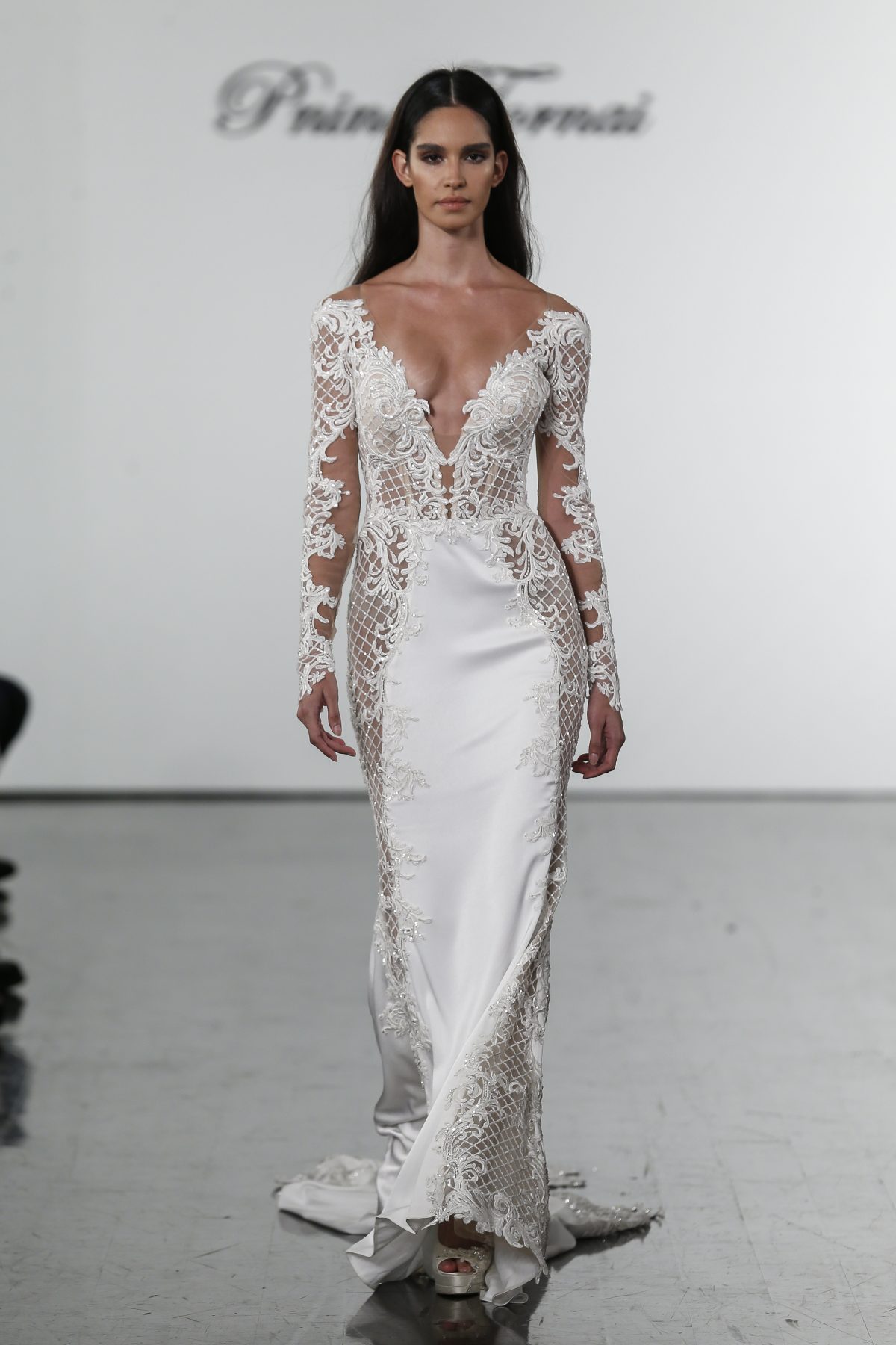 pnina tornai mermaid wedding dresses v neck lace bridal gowns plus size long sleeves wedding dress custom