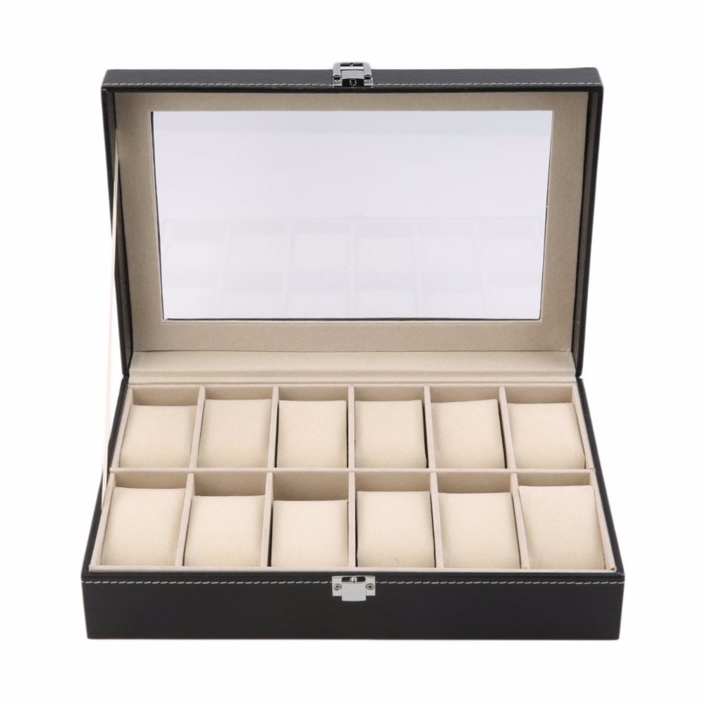 Grid PU Leather Watch Box Display Box Jewelry Storage Organizer Case Locked Boxes Retro Saat Kutusu Caixa Para Relogio