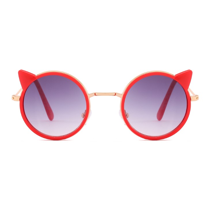 Cat ear sunglasses metal gold frame fashion Anti-UV eyewear children's cute cartoon sunblock Glasses grey lens