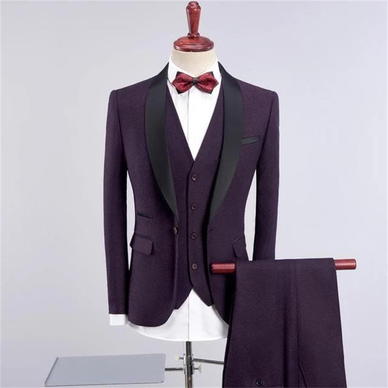 2020 Handsome Slim Fit Three Piece Wedding Suits Shawl Lapel Groom Suit Custom Made Wedding Tuxedos For Men