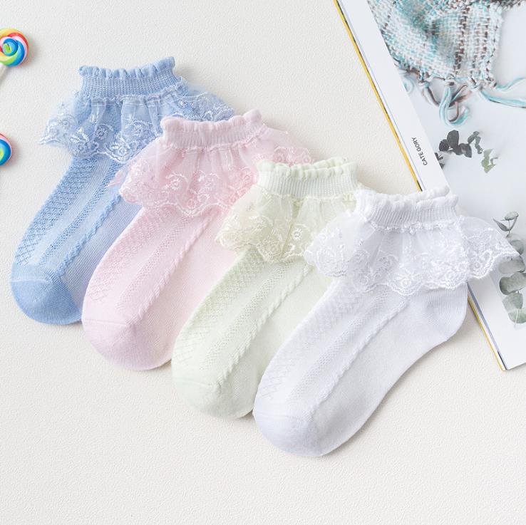 Kids Socks Lace Baby Girl Ankle Socks Cute Baby Ruffle Frilly Sock White Pink Girls Sock Breathable Baby Footwear 4 Colors DW5153
