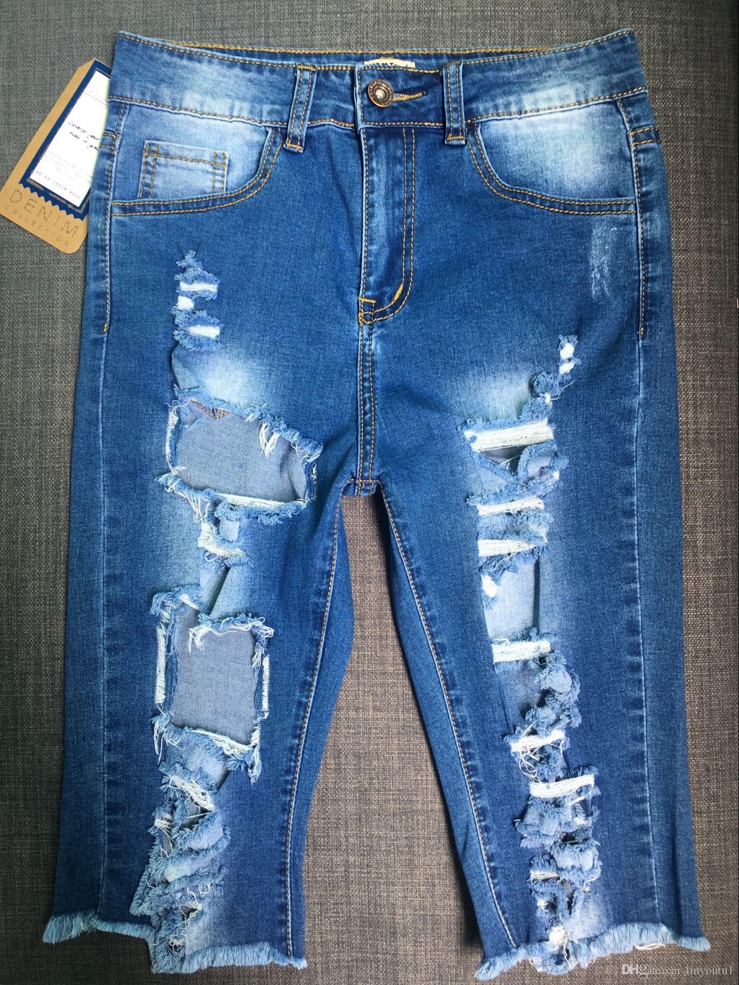 2020 women jeans Elastic Destroyed Women Hole Leggings Short Pants Denim Shorts Ripped Jeans Straight Zipper 2020