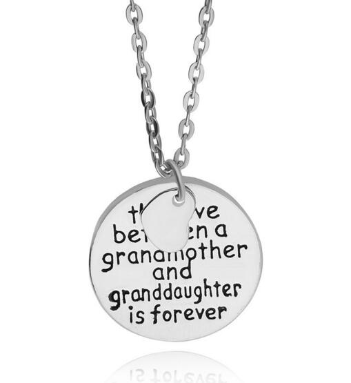 Fashion-e Circular Carving Alphabet Letter Heart Silver Necklace for Women Men Grandmother Granddaughter Pendant Chain Necklace Jewelry Gift