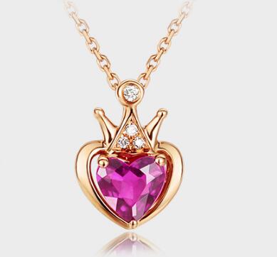 Color gold necklace crown red tourmaline clavicle chain heart-shaped fashion ladies diamond pendant necklace WY405