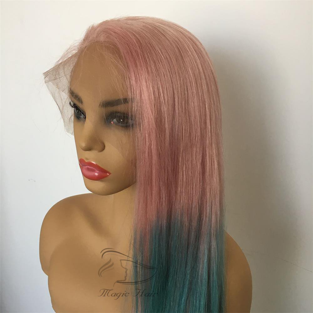 Full Lace Human Wig with Baby Hair Pre Plucked Brazilian Remy Hair Ombre color pink/blue/green Lace frontal Human Hair Wigs