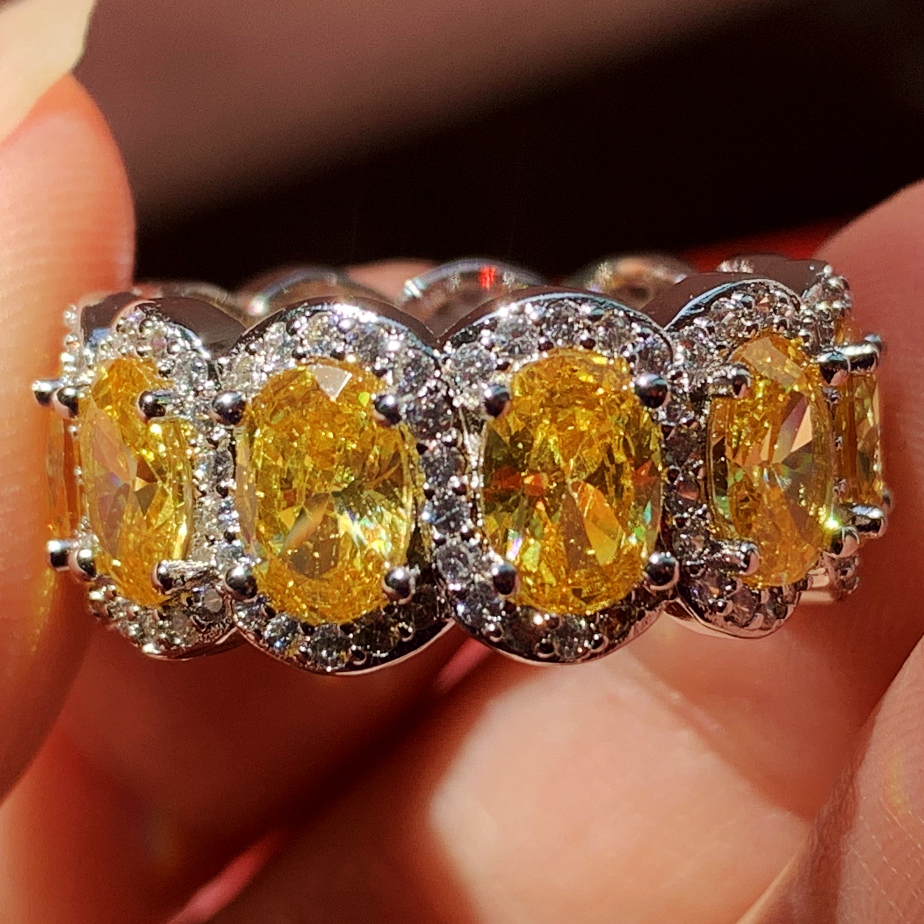 Drop Shipping New Arrival Luxury Jewelry Real 925 Sterling Silver Yellow Topaz CZ Diamond Women Wedding Band Ring for Lovers' Gift Size 5-10