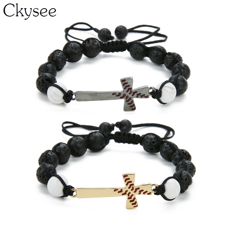 Ckysee Handmade Braided Macrame Black Lave Stone Beaded Bracelet Baseball Cross Bracelet Christian Jewelry For Women And Men
Ckysee Handmade Braided Macrame Black Lave Stone Beaded Bracelet Baseball Cross Bracelet Christian Jewelry For Women And Men