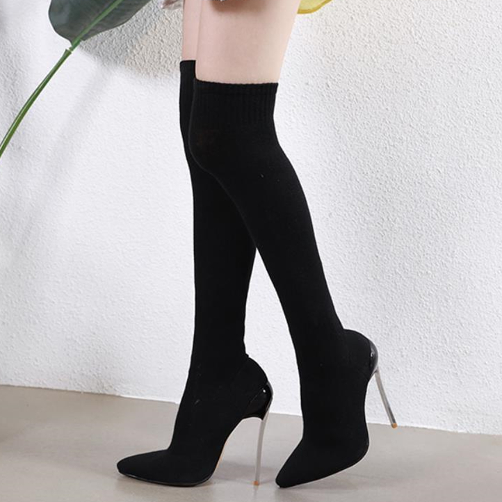 Designer-sexy elastic slim fit over the knee thigh high boots designer shoe, Black come with box