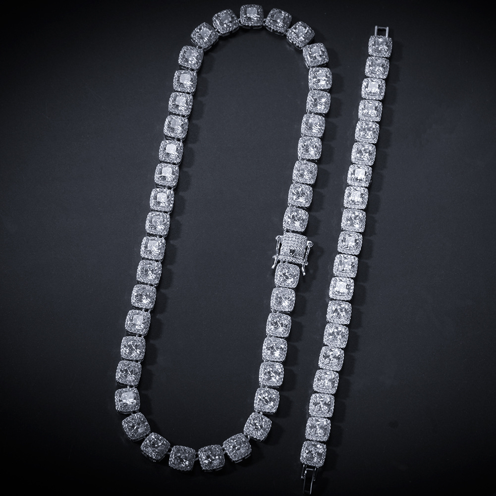 10mm Hip Hop Mens Square Rock Sugar Chain Necklace Bracelets Jewelry TopBling Zircon