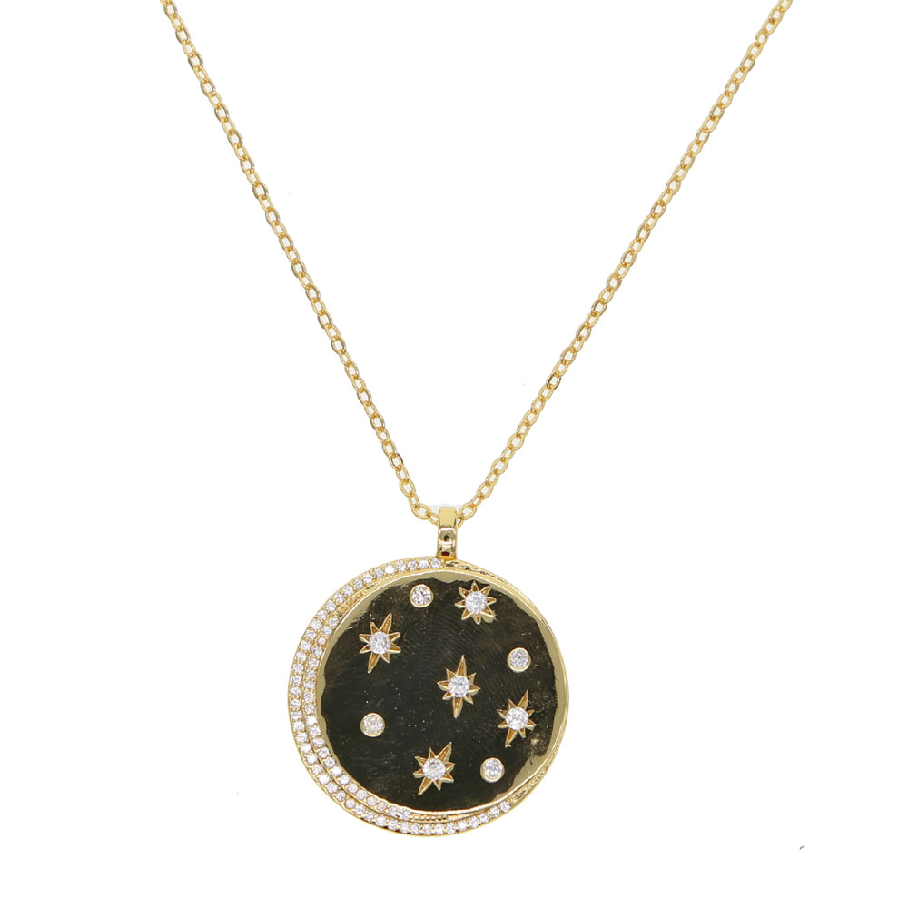 gold plated star signet necklace cz moon star engraved plated geometric classic tag women necklaces
