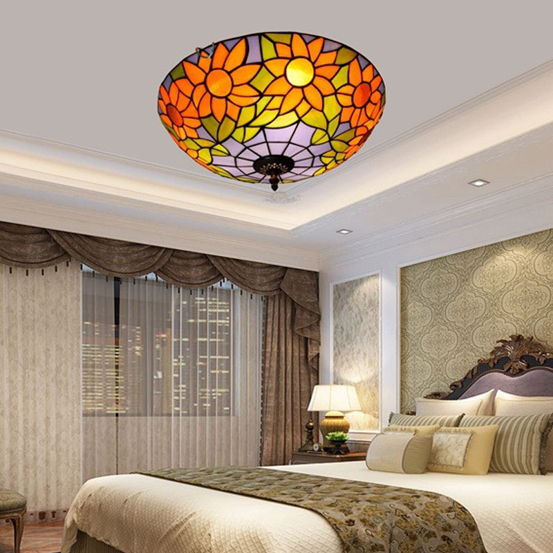 American blue sun flower retro glass lamp Tiffany stained glass aisle corridor balcony hallway bedroom ceiling lamp TF053