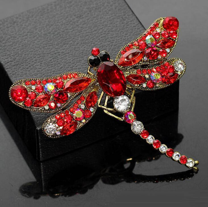 New Style Crystal Rhinestone Dainty Dragonfly Clothes Accessory Pins Brooches 7 Colors for Women