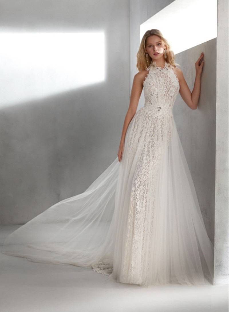vintage wedding dresses high neck lace appliqued bohemian beach bridal gowns boho a line tulle sweep train wedding dress custom made