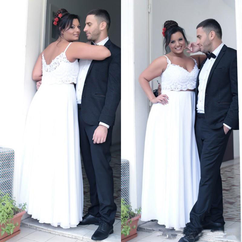 Summer Plus Size Two Pieces Wedding Dresses Spaghetti Straps Lace Chiffon Beach Bridal Gowns Custom Made, Champagne
Summer Plus Size Two Pieces Wedding Dresses Spaghetti Straps Lace Chiffon Beach Bridal Gowns Custom Made, Champagne