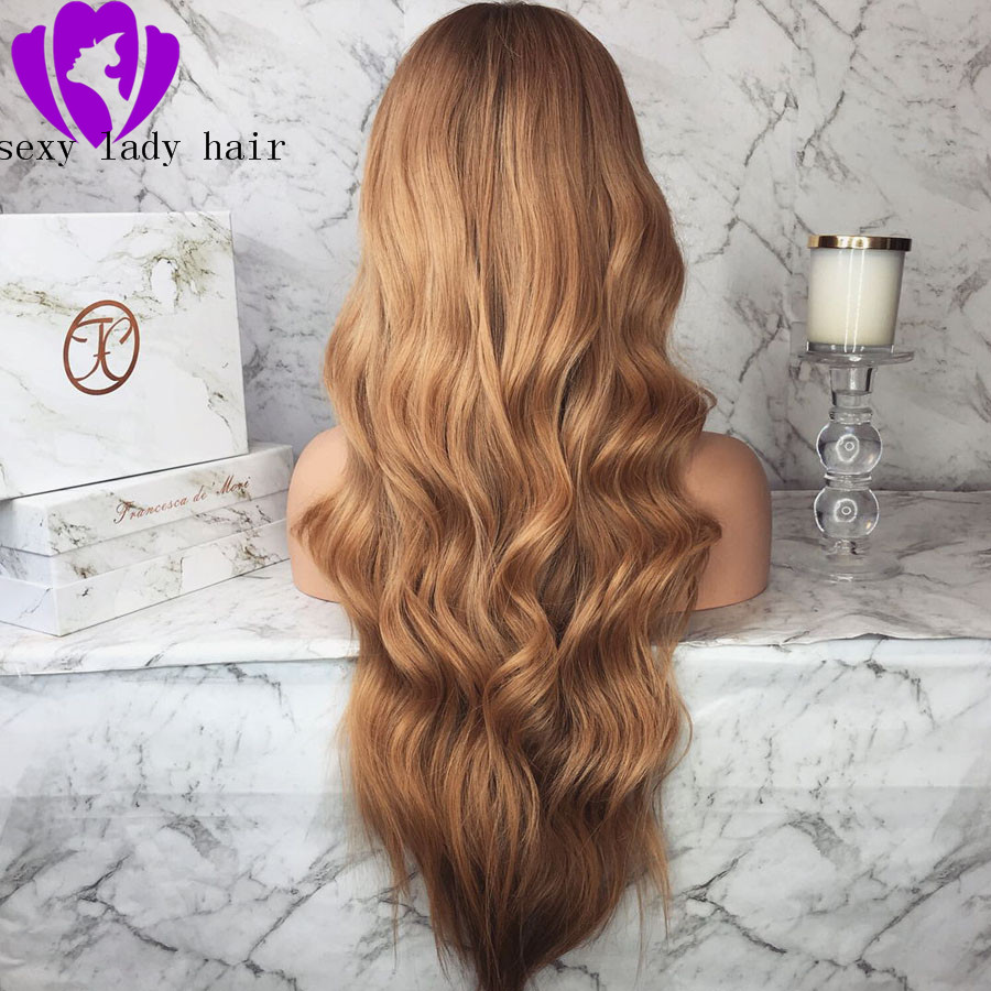 Free shipping silation Human Wigs Brown synthetic Front Pre Plucked With Baby Hair Body Wave 360 Lace Frontal Wig For Women