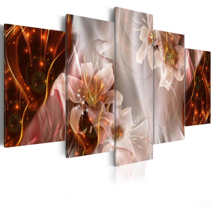 (No Frame)5PCS/Set Abstract Flower Fashion Wall Art Canvas Painting Modern Home Decoration,Choose Color And Size