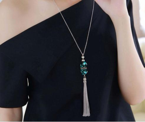 Boho Crystal Bead Silver Necklace Long Chain Alloy Tassel Pendant Necklace for Women Accessories Sweater Jewellery Wholesale
Boho Crystal Bead Silver Necklace Long Chain Alloy Tassel Pendant Necklace for Women Accessories Sweater Jewellery Wholesale