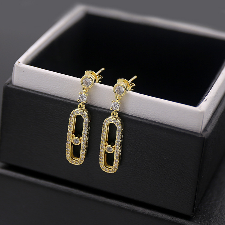 Wholesale- Exquisite inlaid copper micro hollow rectangular stone stud Earrings double color gold color earrings for women jewelry
