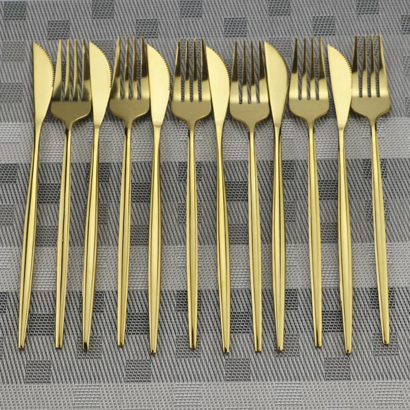 24pcs Gold Dinnerware Set 18/10 Stainless Steel Flatware Set Knife Fork Spoon Cutlery Kitchen Tableware Silverware With Gift Box