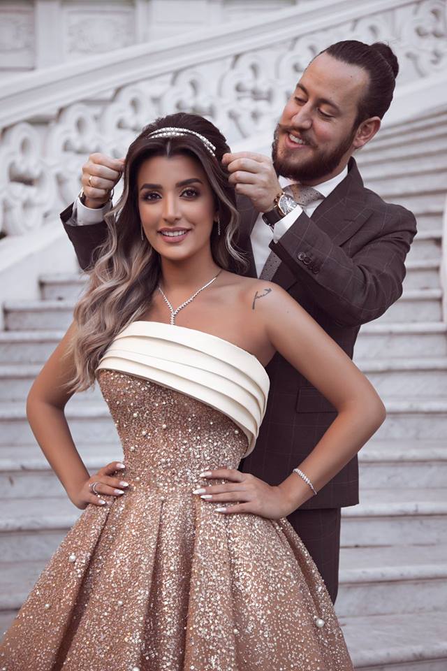 Sparkly Champagne Ombre Wedding Dresses Strapless Beads Sequins Plus Size Saudi Arabic Bridal Gowns Luxury Royal Princess robe de mariée