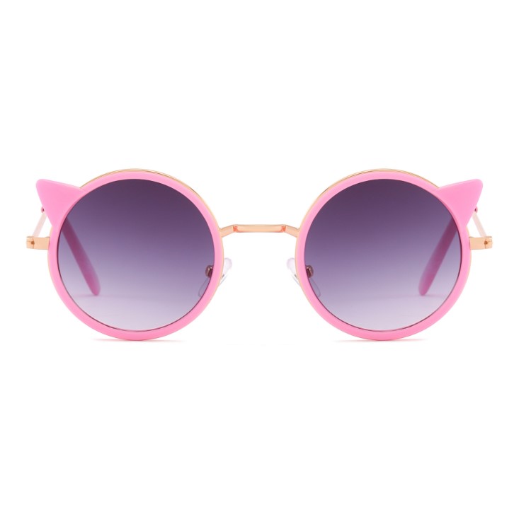 Cat ear sunglasses metal gold frame fashion Anti-UV eyewear children's cute cartoon sunblock Glasses grey lens