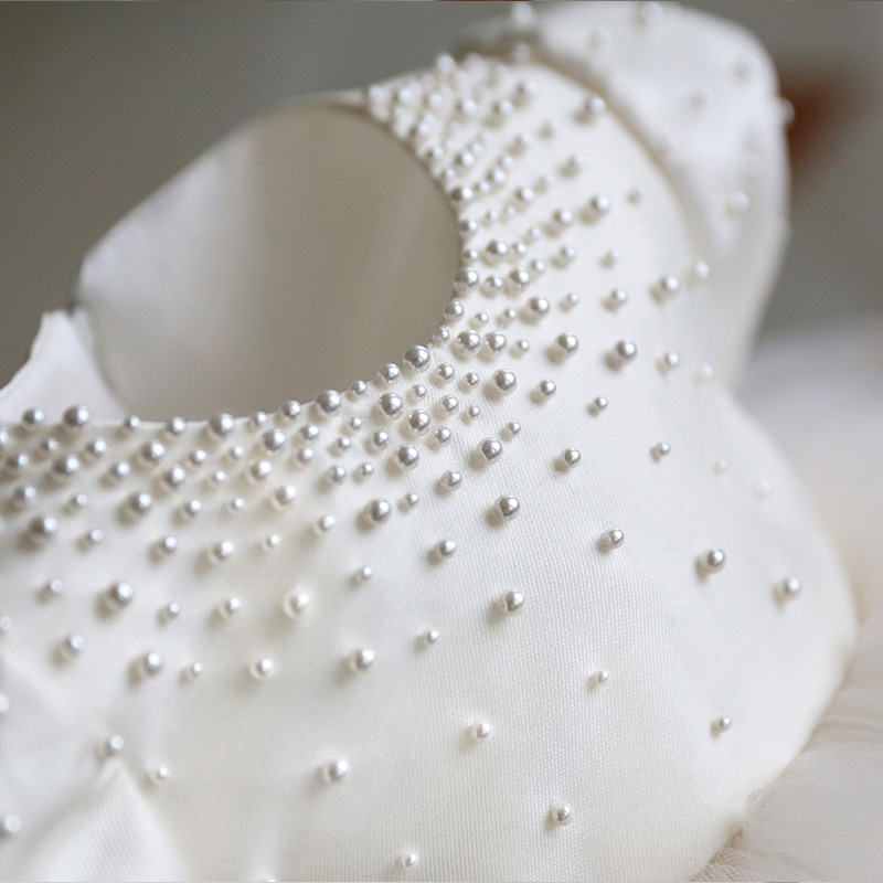 Beaded Baby Girl Dresses Newborn 1st Birthday Dress Layered Tulle Bow Little Girl Party Dress Infant Baptism Christening Gown