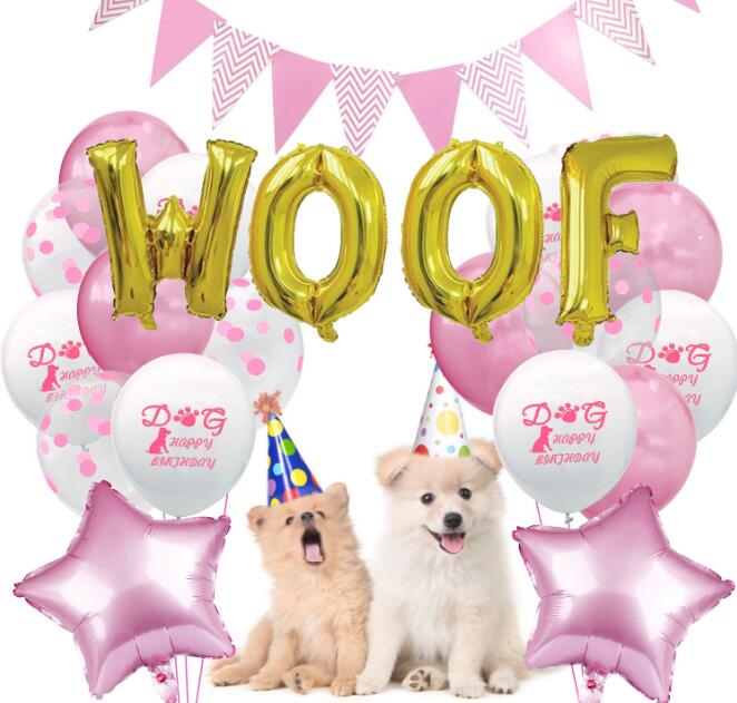 Happy Birthday Latex Balloon Set for Pet Puppy Dog Birthday Party Decoration Garland Banner Letter Woof