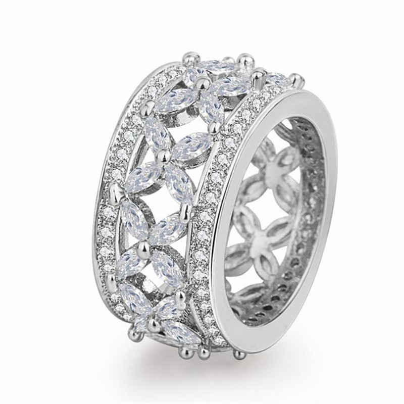 Classical Top Selling Fashion Jewelry 925 Sterling Silver Marquise Cut White Topaz Gemstones CZ Diamond Party Women Wedding Band Ring Gift