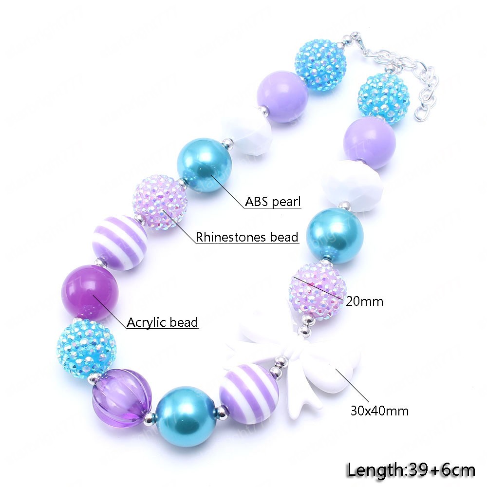 Girls Baby Chunky Necklace Fashion Kids Children Cute Bubblegom Bow Beads Chunky Necklace Toddle Party Jewelry